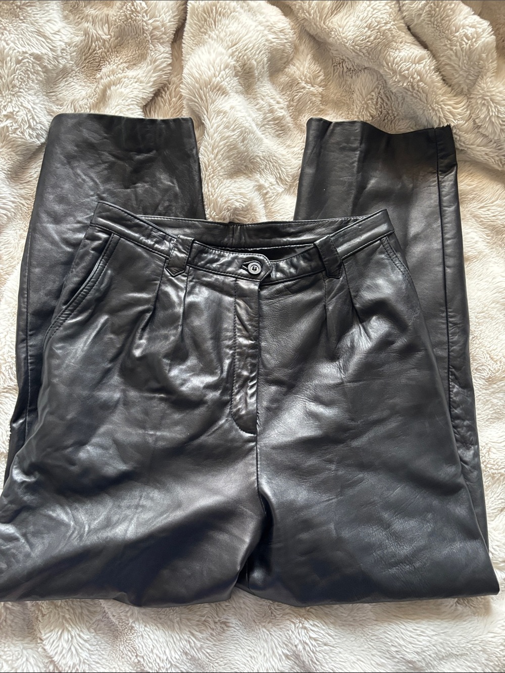 Vintage Black Leather Straight-Leg Pants
